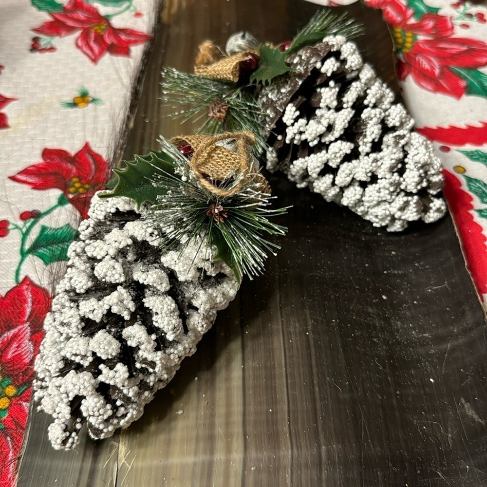Rustic Frosted Pinecone Ornament Christmas Pinecone Ornaments Woodland Pinecone - Picture 2 of 6